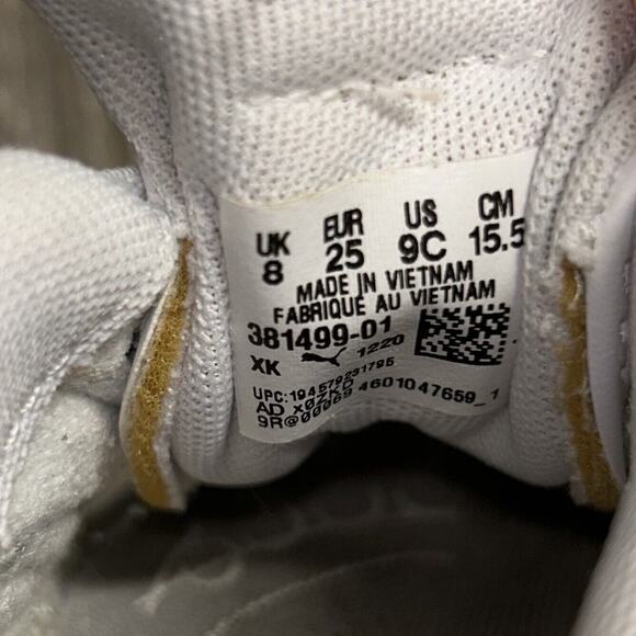 Puma Infant Youth Size 9C Classic White Silver Leather 381499-01 Sneaker Shoes - Picture 10 of 11